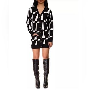 SANCTUARY The Mini Cardigan Printed Button-Front Dress Size S - Black/White NWT